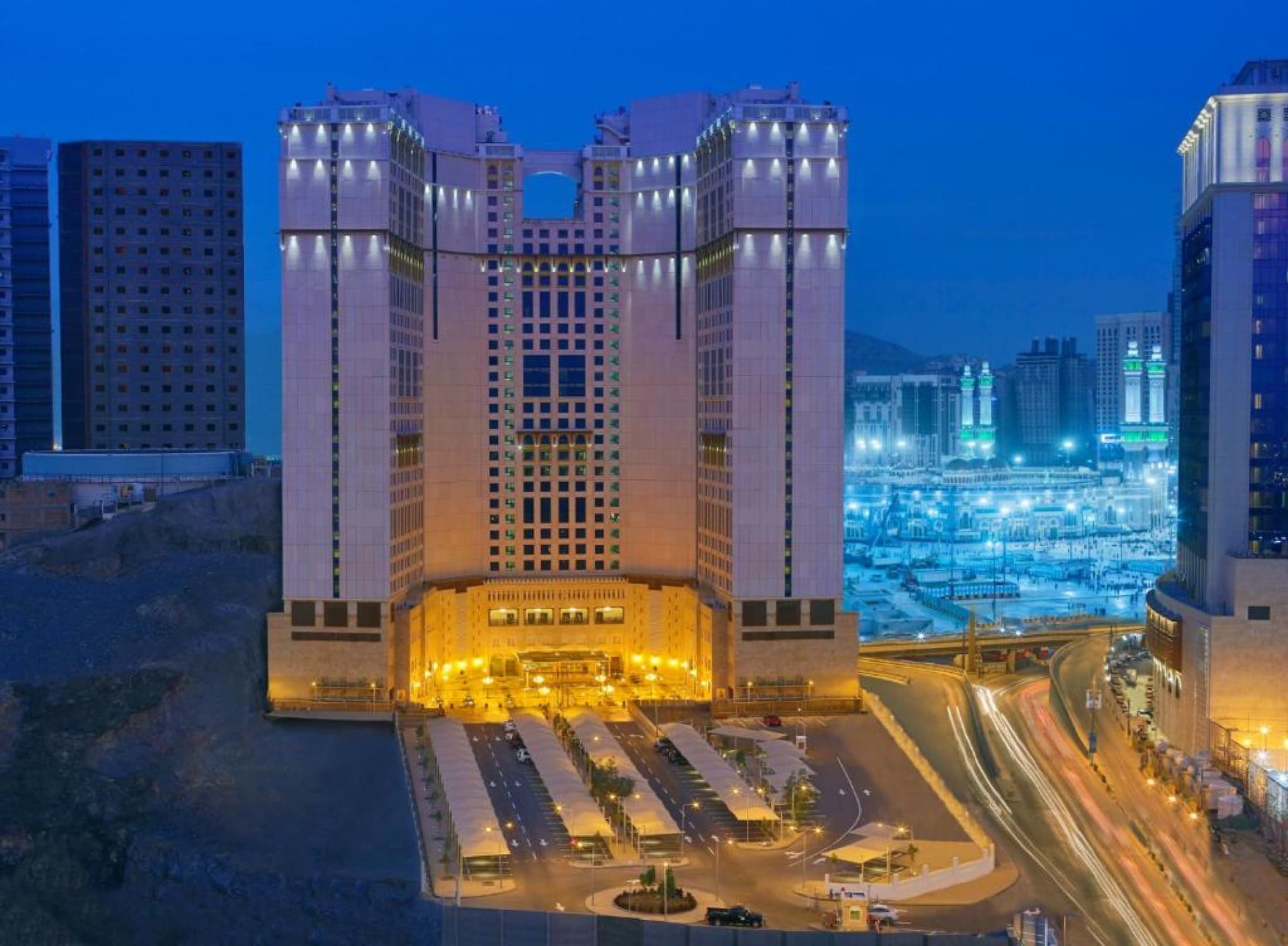 Anjum Makkah Hotel tower at night